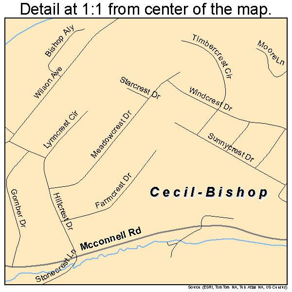 Cecil-Bishop, Pennsylvania road map detail