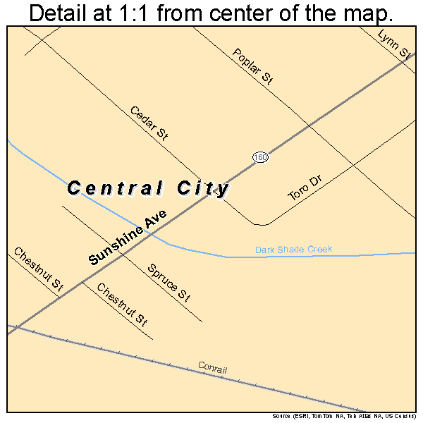 Central City, Pennsylvania road map detail