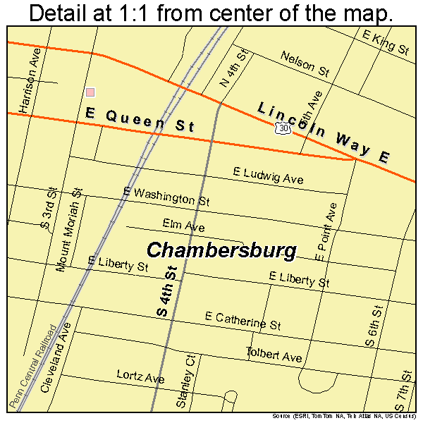 Chambersburg, Pennsylvania road map detail