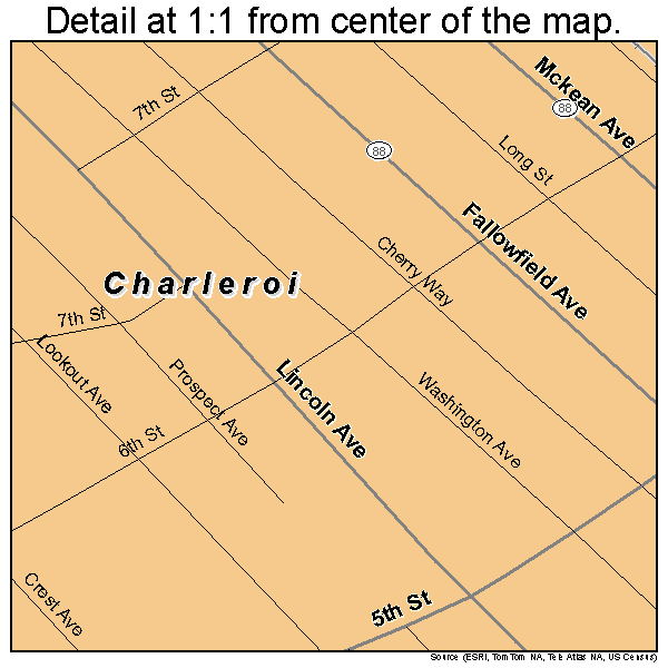 Charleroi, Pennsylvania road map detail