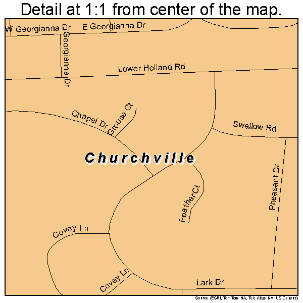 Churchville, Pennsylvania road map detail