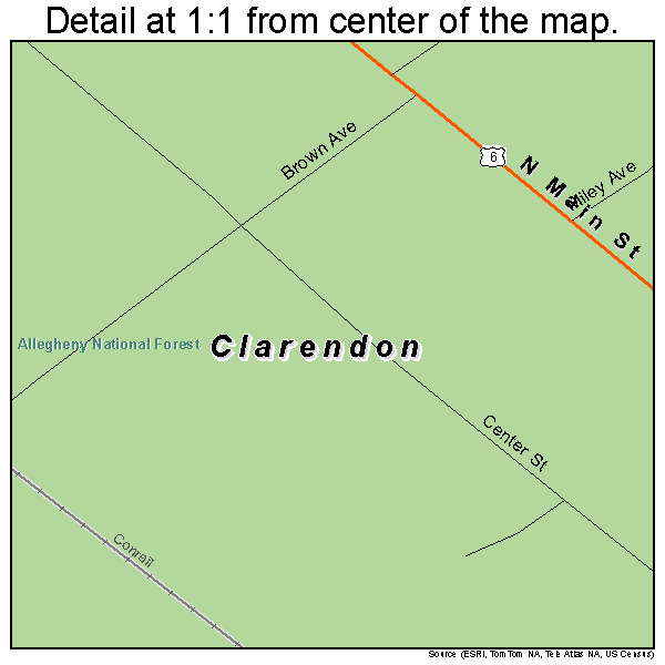 Clarendon, Pennsylvania road map detail