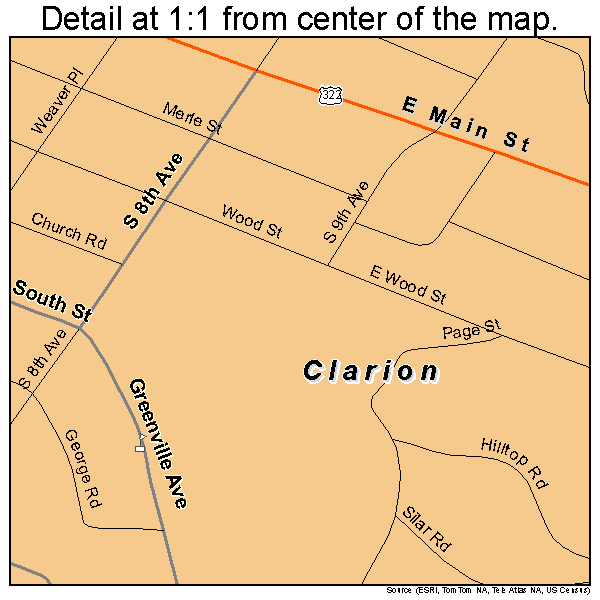 Clarion, Pennsylvania road map detail