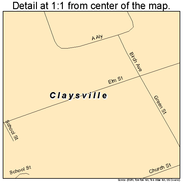 Claysville, Pennsylvania road map detail