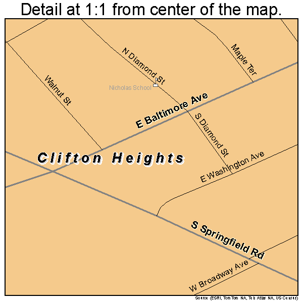 Clifton Heights, Pennsylvania road map detail