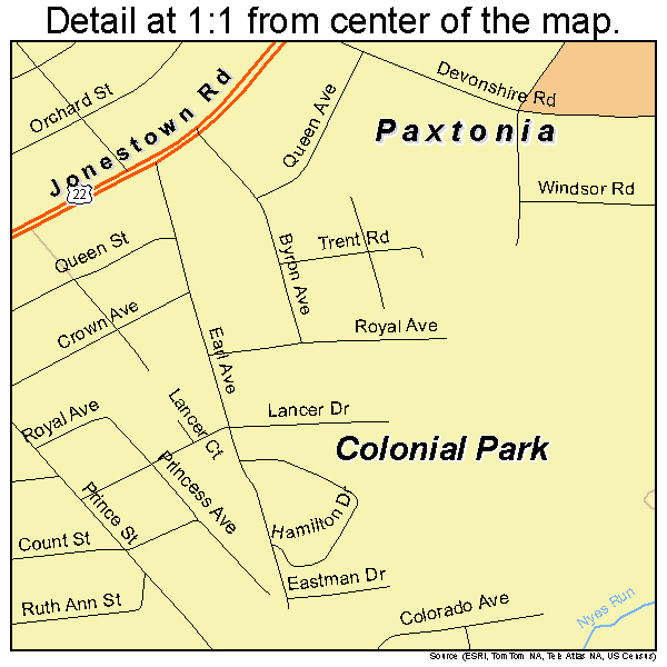 Colonial Park, Pennsylvania road map detail