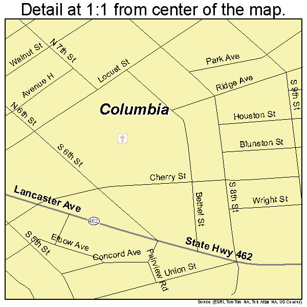 Columbia, Pennsylvania road map detail
