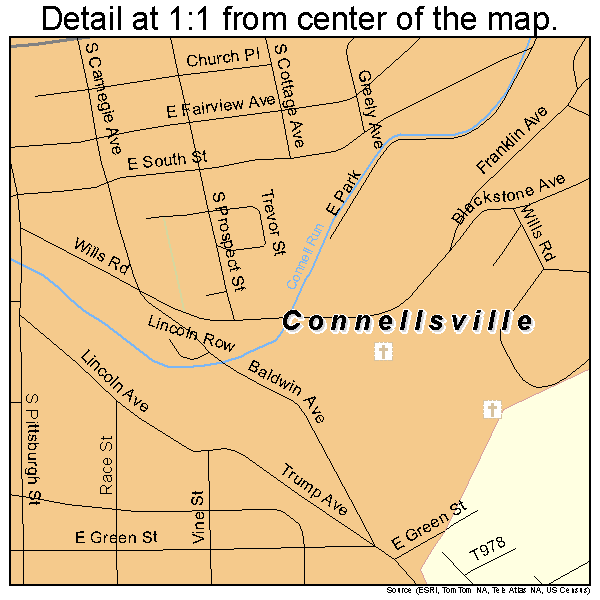 Connellsville, Pennsylvania road map detail