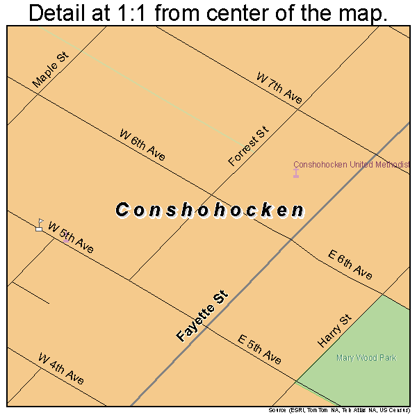 Conshohocken, Pennsylvania road map detail