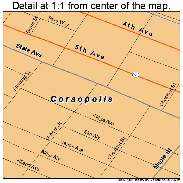 Coraopolis, Pennsylvania road map detail