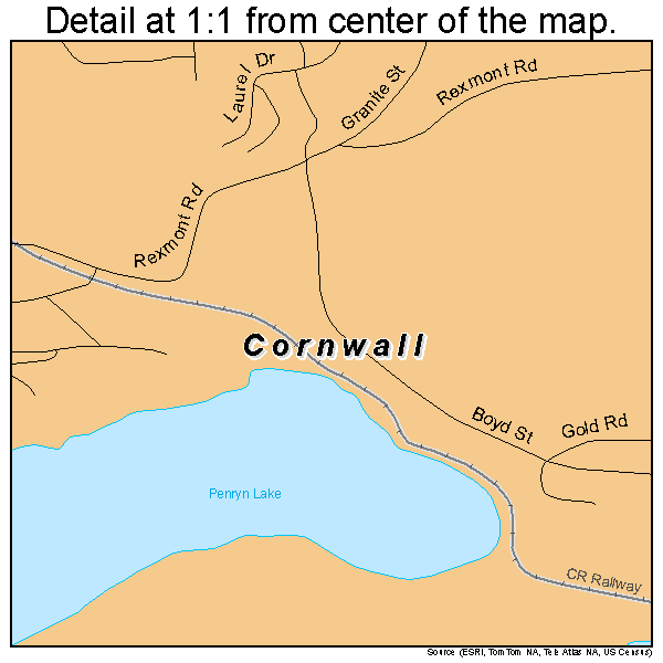 Cornwall, Pennsylvania road map detail