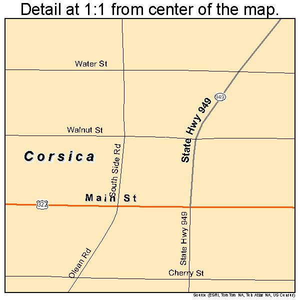 Corsica, Pennsylvania road map detail