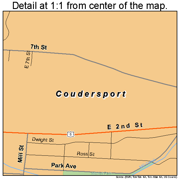 Coudersport, Pennsylvania road map detail