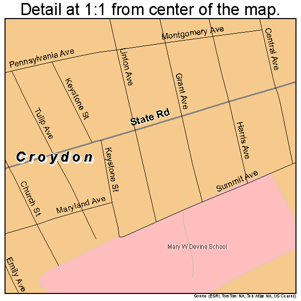 Croydon, Pennsylvania road map detail