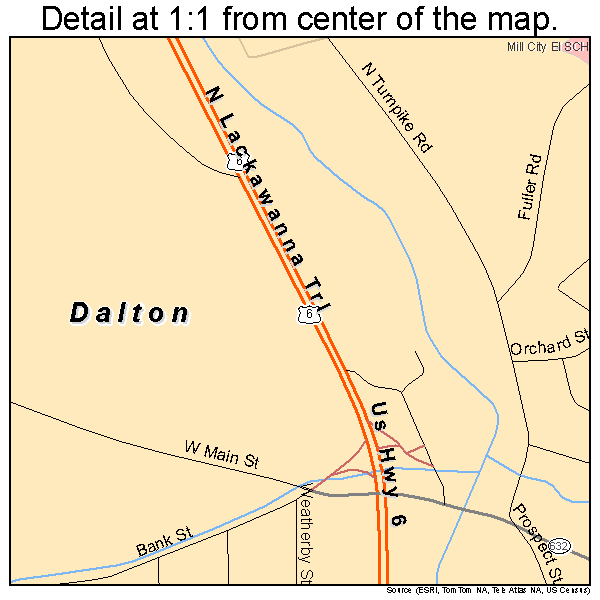 Dalton, Pennsylvania road map detail