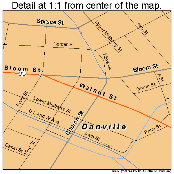 Danville, Pennsylvania road map detail
