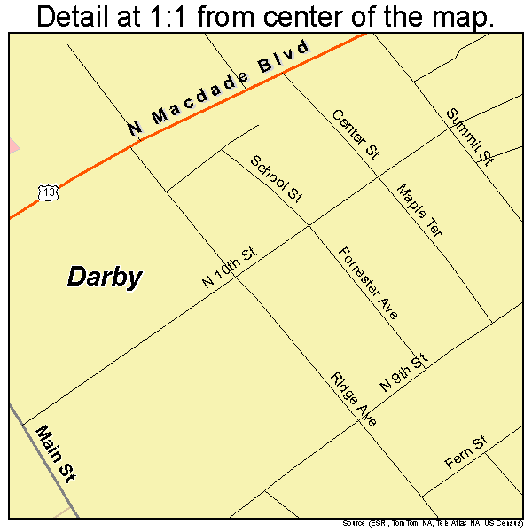 Darby, Pennsylvania road map detail
