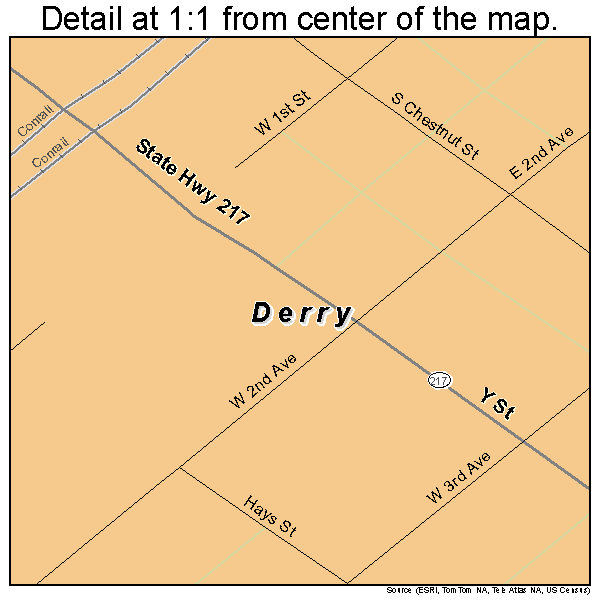 Derry, Pennsylvania road map detail