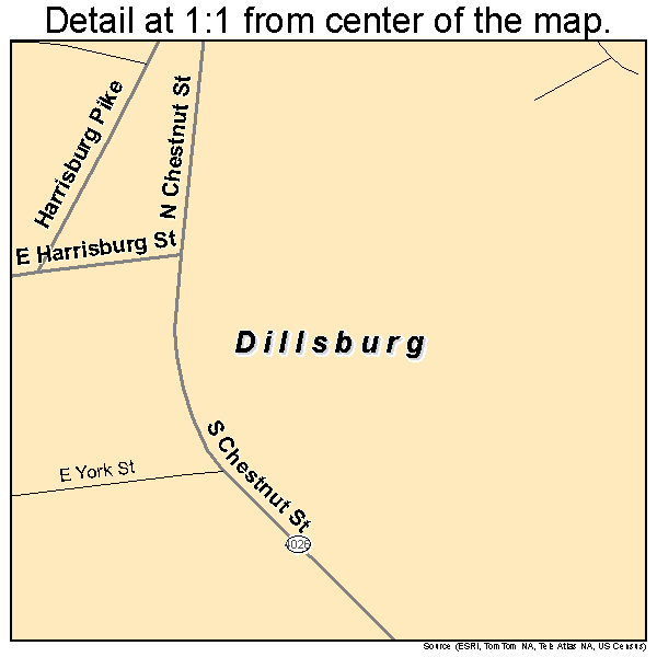 Dillsburg, Pennsylvania road map detail