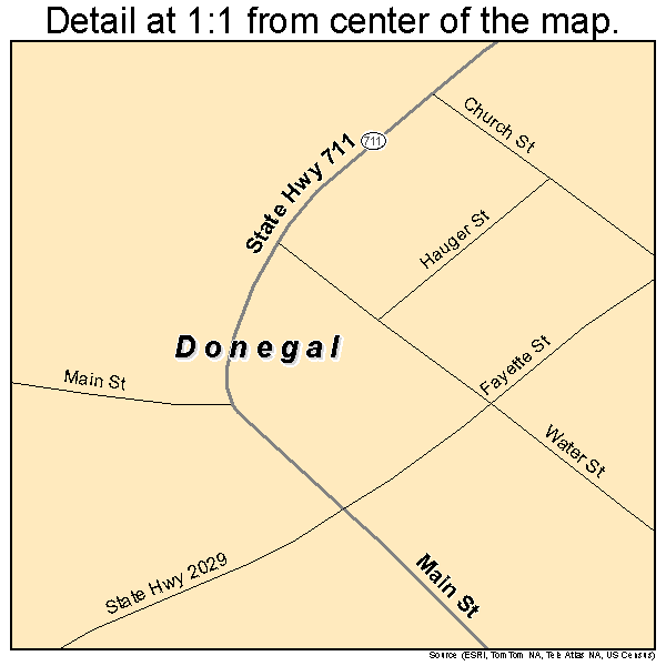 Donegal, Pennsylvania road map detail