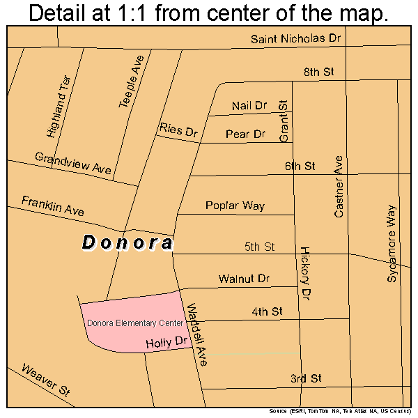 Donora, Pennsylvania road map detail