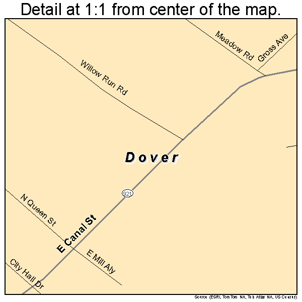 Dover, Pennsylvania road map detail