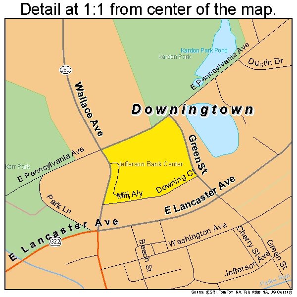 Downingtown, Pennsylvania road map detail