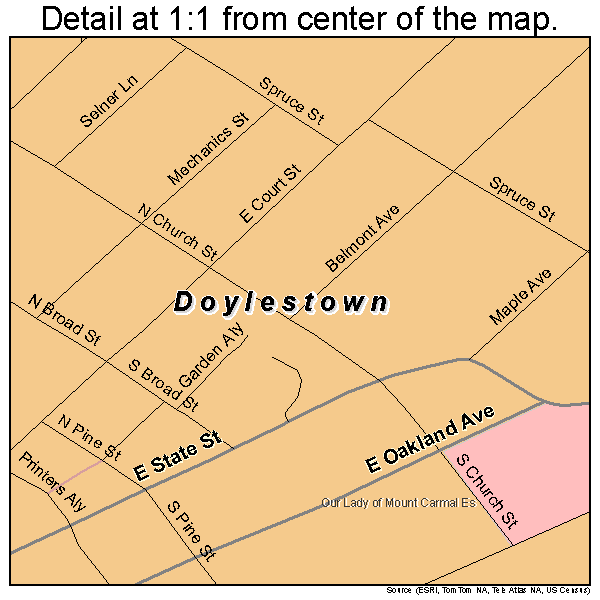 Doylestown, Pennsylvania road map detail
