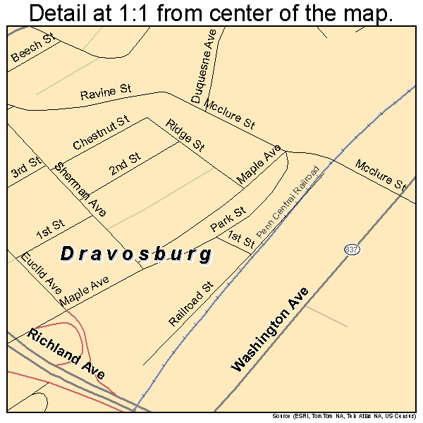 Dravosburg, Pennsylvania road map detail