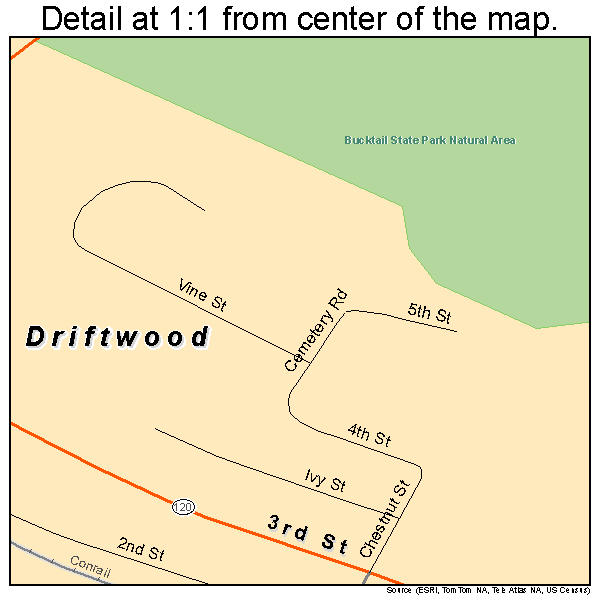 Driftwood, Pennsylvania road map detail