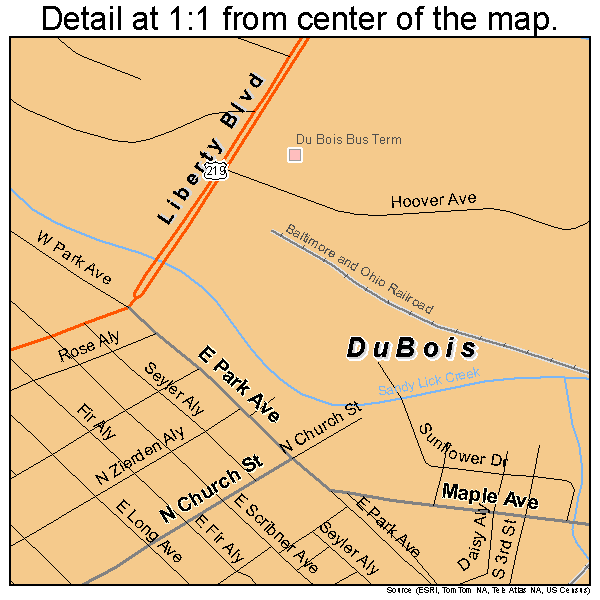 DuBois, Pennsylvania road map detail