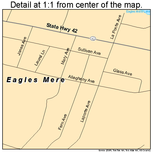 Eagles Mere, Pennsylvania road map detail