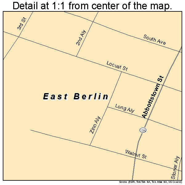 East Berlin, Pennsylvania road map detail