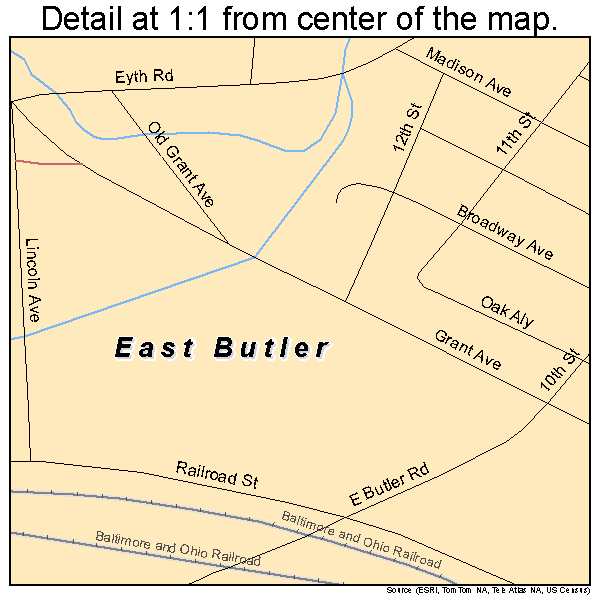 East Butler, Pennsylvania road map detail