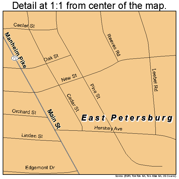 East Petersburg, Pennsylvania road map detail