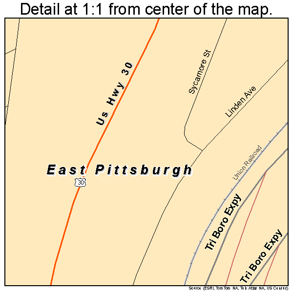 East Pittsburgh, Pennsylvania road map detail