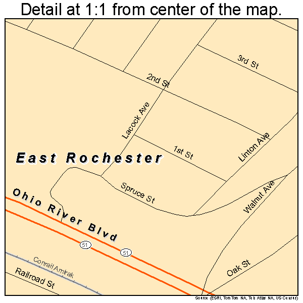East Rochester, Pennsylvania road map detail