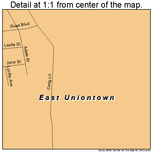 East Uniontown, Pennsylvania road map detail