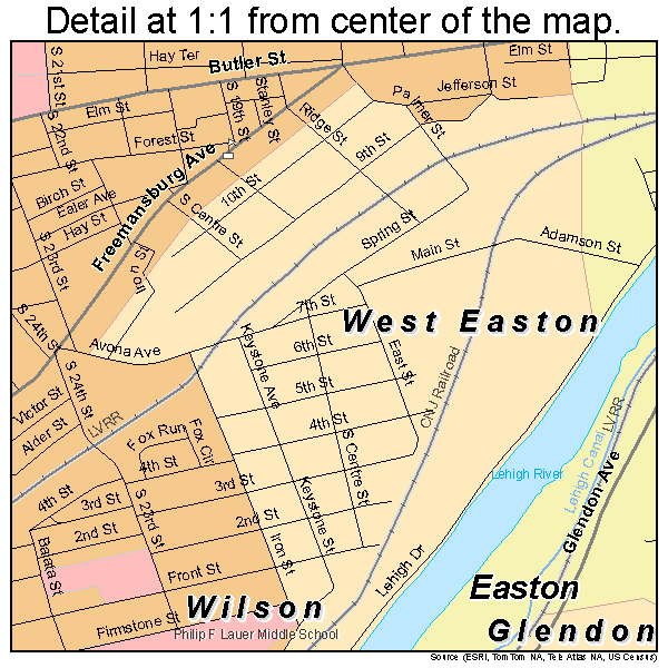 Easton, Pennsylvania road map detail