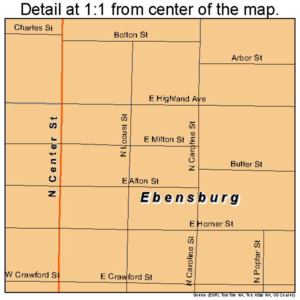 Ebensburg, Pennsylvania road map detail