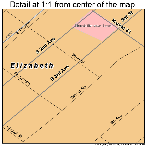 Elizabeth, Pennsylvania road map detail