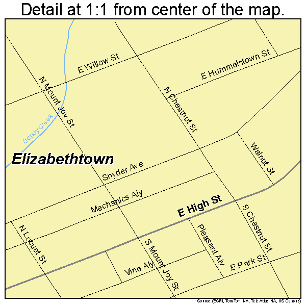 Elizabethtown, Pennsylvania road map detail