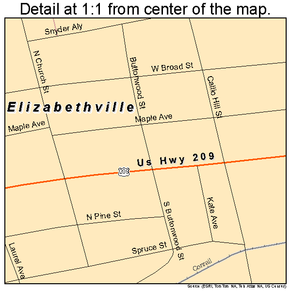 Elizabethville, Pennsylvania road map detail