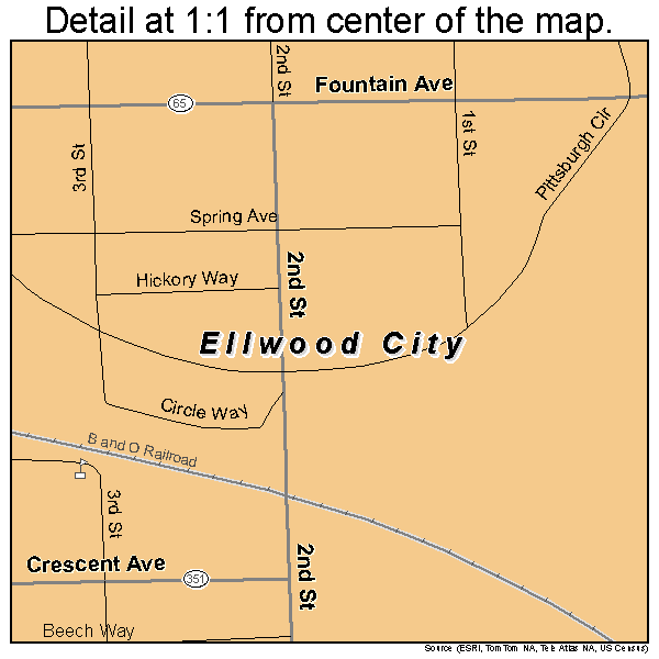 Ellwood City, Pennsylvania road map detail