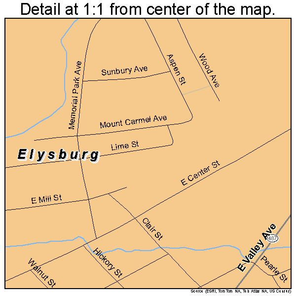 Elysburg, Pennsylvania road map detail