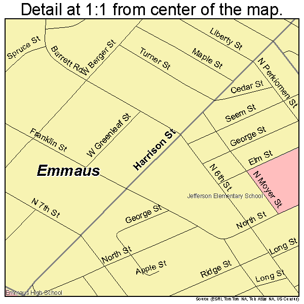 Emmaus, Pennsylvania road map detail