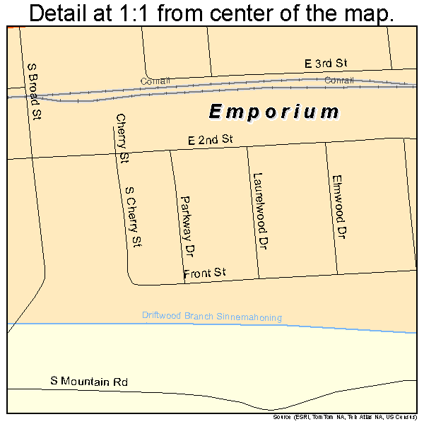 Emporium, Pennsylvania road map detail