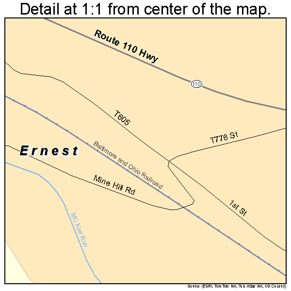 Ernest, Pennsylvania road map detail