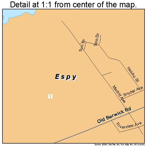Espy, Pennsylvania road map detail