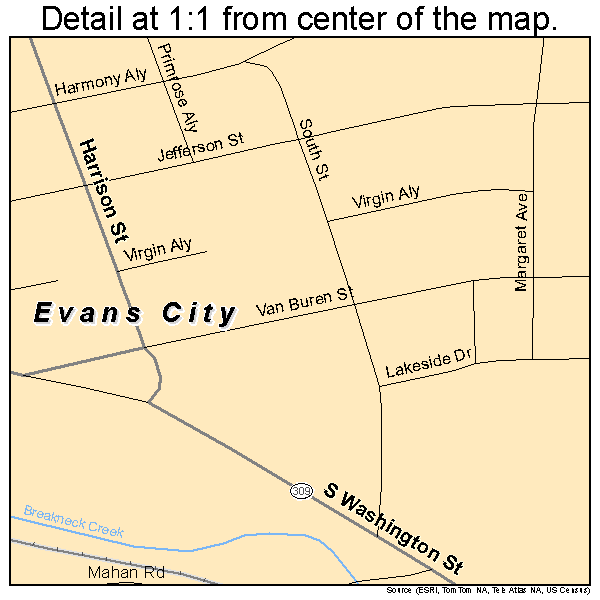 Evans City, Pennsylvania road map detail